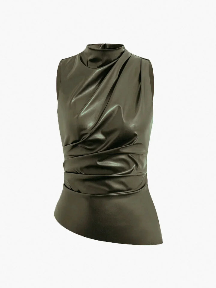 Top senza Manica donna in raso con collo arricciato