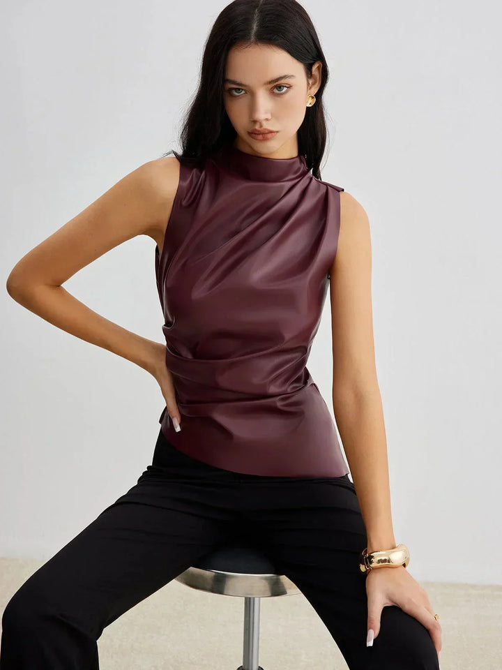 Top senza Manica donna in raso con collo arricciato