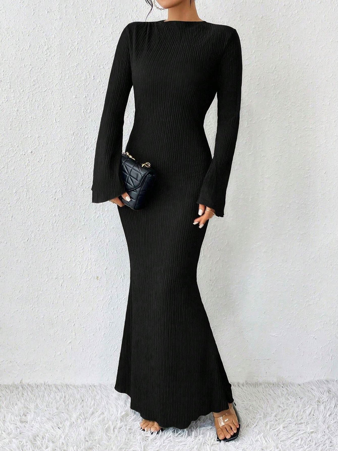 Jessica | Vestito Lungo Donna a Maniche Lunghe con Collo Alto Aderente