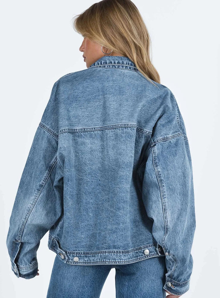 Blazer di jeans blu da donna ampio effetto rétro