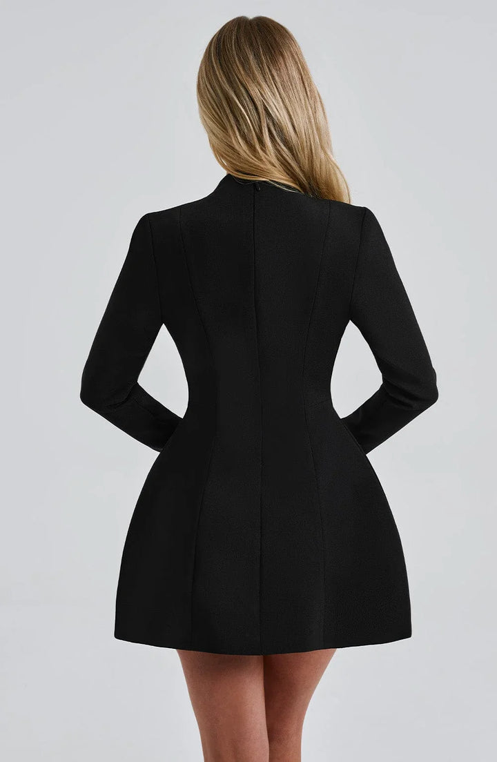 Vestito corto da donna nero a maniche lunghe