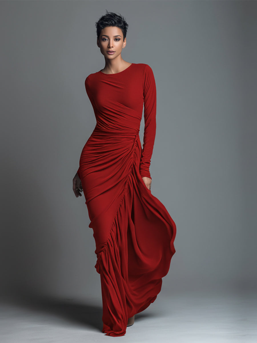 Sidonia | Vestito Lungo Donna in Maglia a Maniche Lunghe con Girocollo
