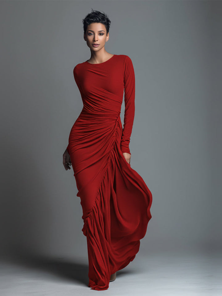 Sidonia | Vestito Lungo Donna in Maglia a Maniche Lunghe con Girocollo