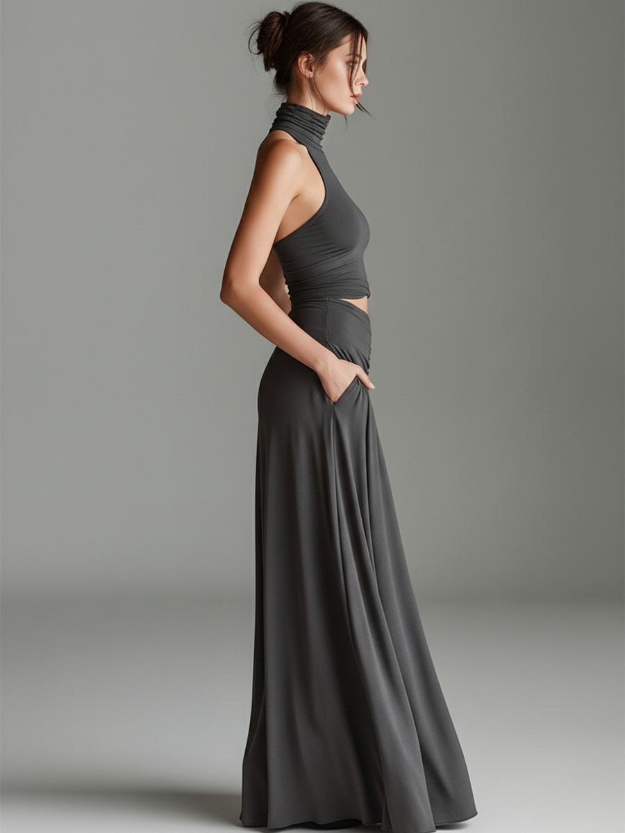 Lisetta | Vestito Lungo Donna in Maglia con Collo Alto