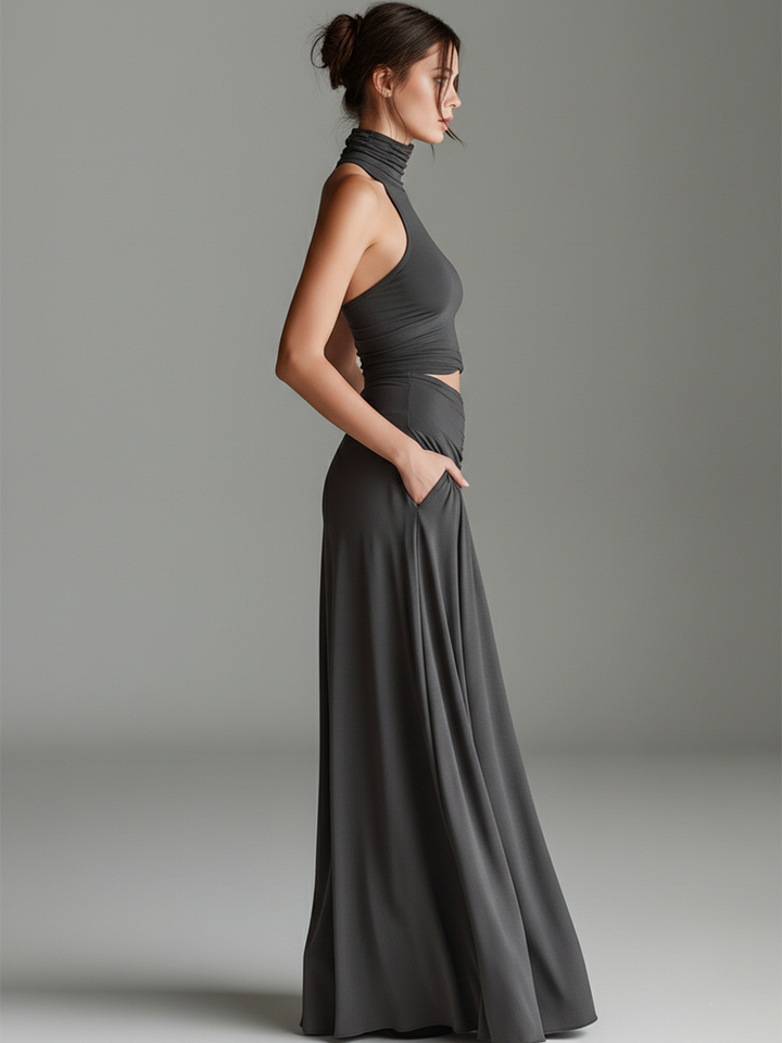 Lisetta | Vestito Lungo Donna in Maglia con Collo Alto