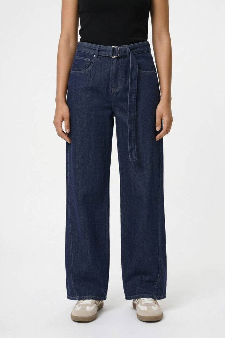 Palmina | Pantaloni Donna in Denim Scuro a Vita Alta e Gamba Larga