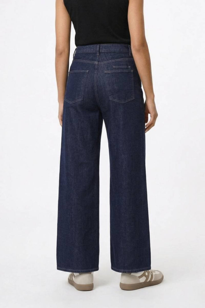 Palmina | Pantaloni Donna in Denim Scuro a Vita Alta e Gamba Larga