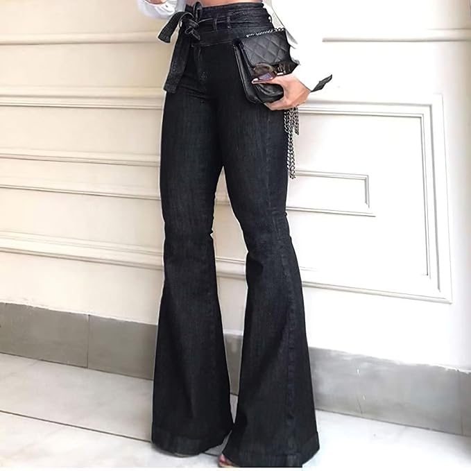 Jolanda | Pantaloni Donna in Denim Scuro a Vita Alta e Gamba Larga